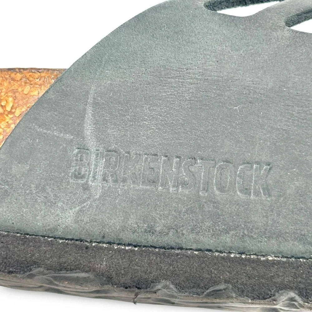 Birkenstock Womens Granada Sandals 42 Gray Black Leather Buckle Slide Cutout